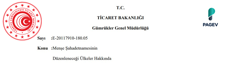 Menşe Şahadetnamesinin Düzenleneceği Ülkeler Hakkında