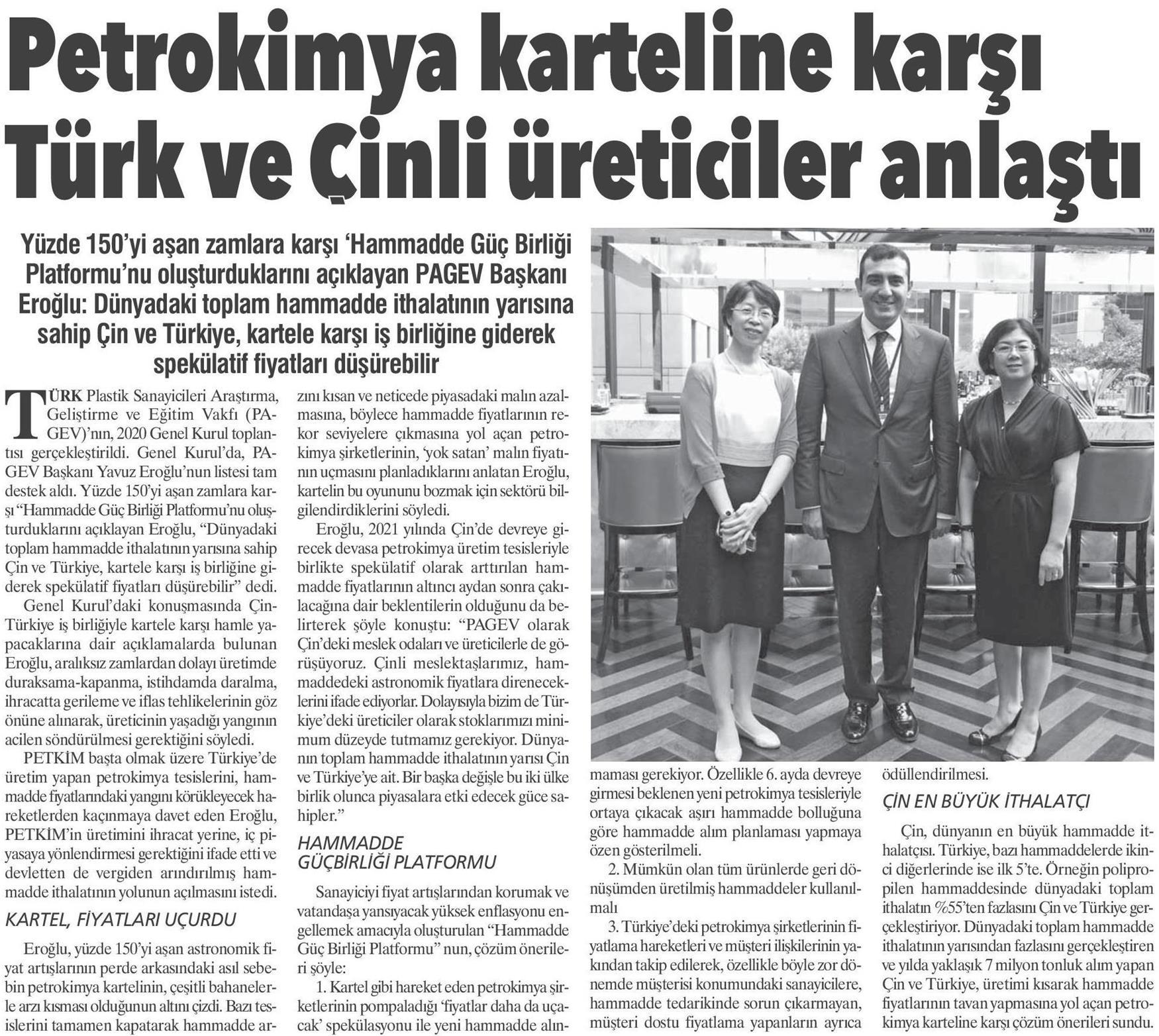 Petrokimya karteline karşı Türk ve Çinli üreticiler anlaştı